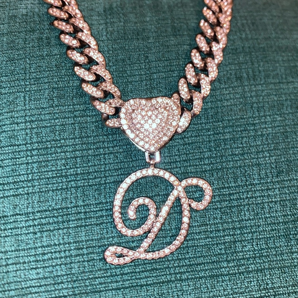 Super shiny D Cuban style set-in rhinestone necklace